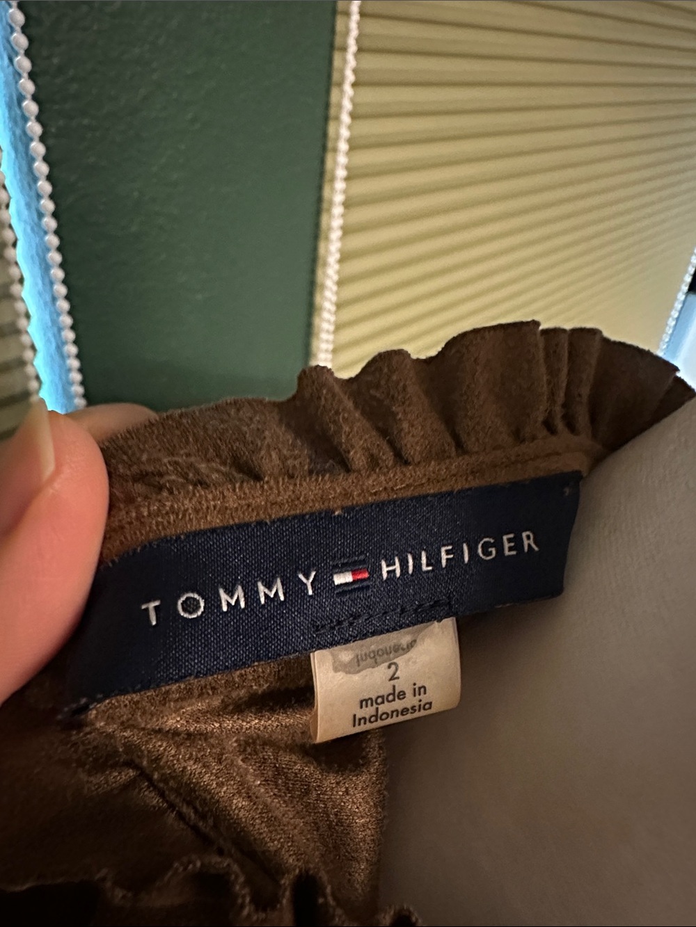 Tommy Hilifigure Long-Sleeve Brown Tie-Neck Dress - Picture 8 of 9